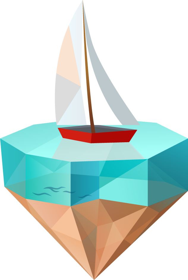 tropical island symbols polygonal icons featuring a serene sailboat on crystal clear waters