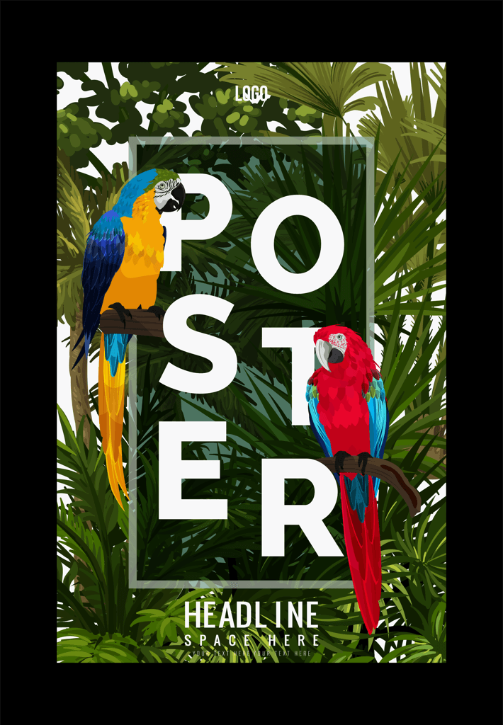 tropical poster template parrots tree sketch modern colorful patterns and texture