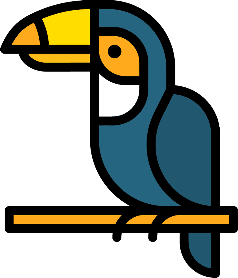 tropical related icon filled of a vibrant toucan perched on a branch for modern applications