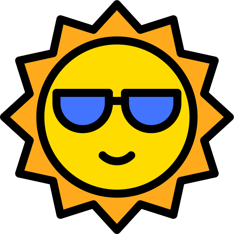 tropical related icon filled vibrant sun wearing sunglasses for summer vibes