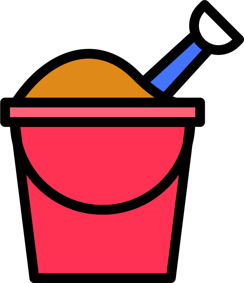 tropical related icon filled bucket with sand and shovel for beach activities