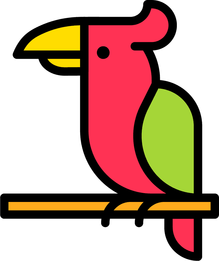 tropical related icon filled colorful parrot perched on branch for summer themes