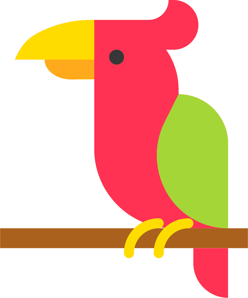 tropical related icon flat design featuring a colorful bird perched on a branch