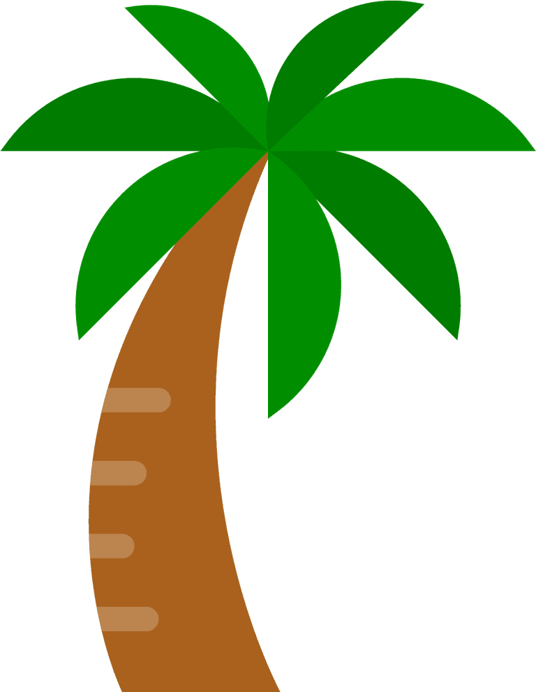 tropical related icon flat palm tree with vibrant leaves and a curved trunk