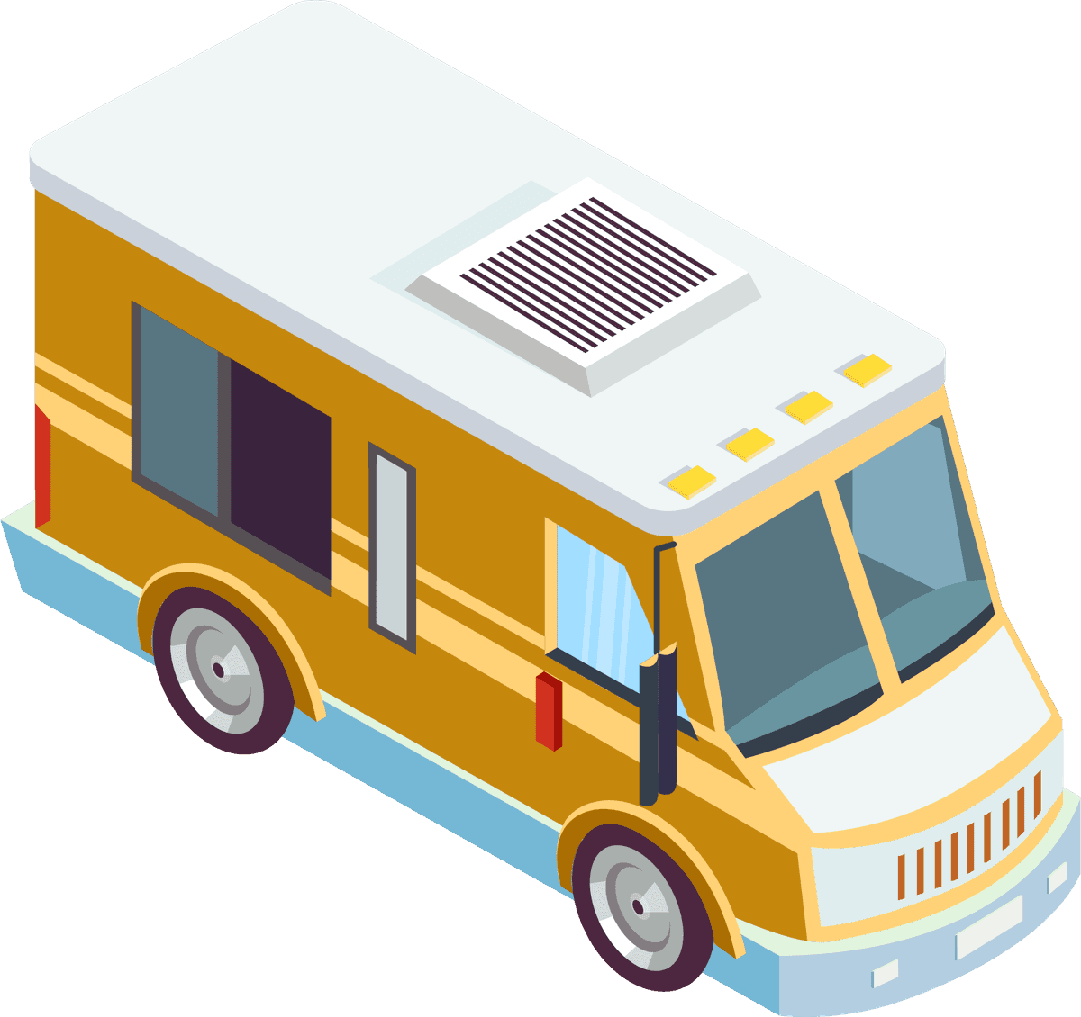 truck icons collection colored modern for food delivery and transport applications