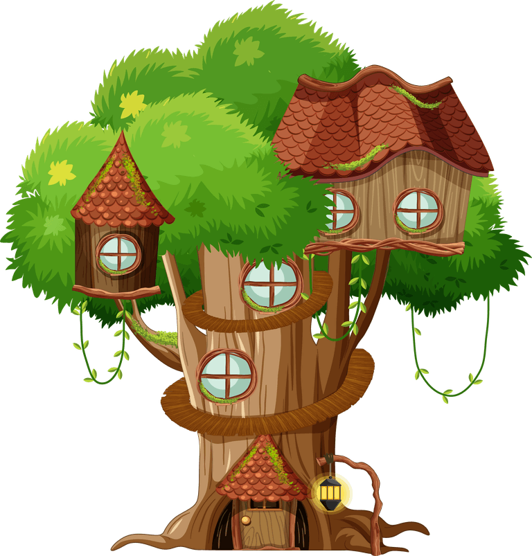 two treehouses with rope bridge for adventurous outdoor fun in nature