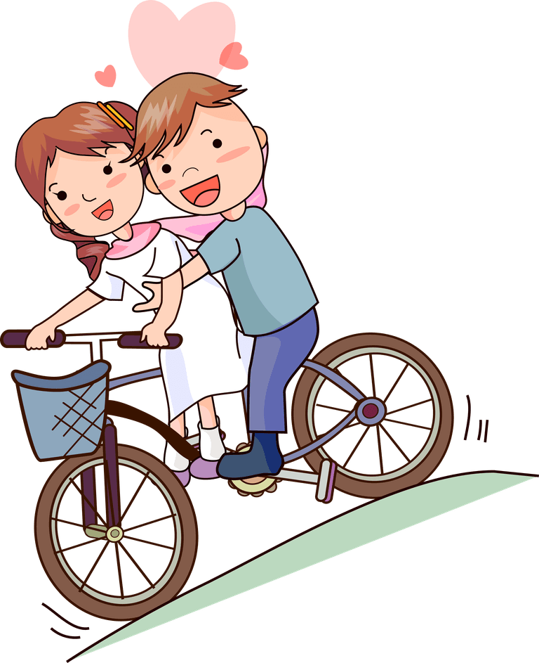 valentine cartoon couple vector riding a bicycle in a joyful and playful style