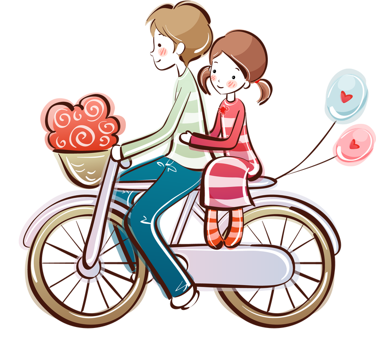 valentine cute little couple vector riding a bicycle with flowers and balloons for love celebration