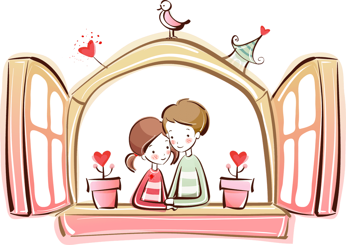 valentine cute little couple vector sharing a sweet moment by the window