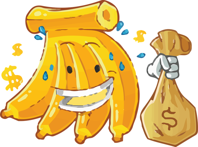 banana rich man styles cartoon illustration with cheerful character and playful money bag