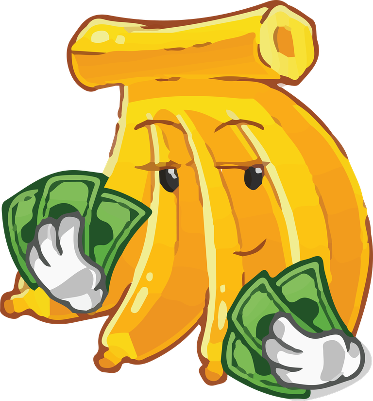 banana rich man styles cartoon character with money for fun illustrations