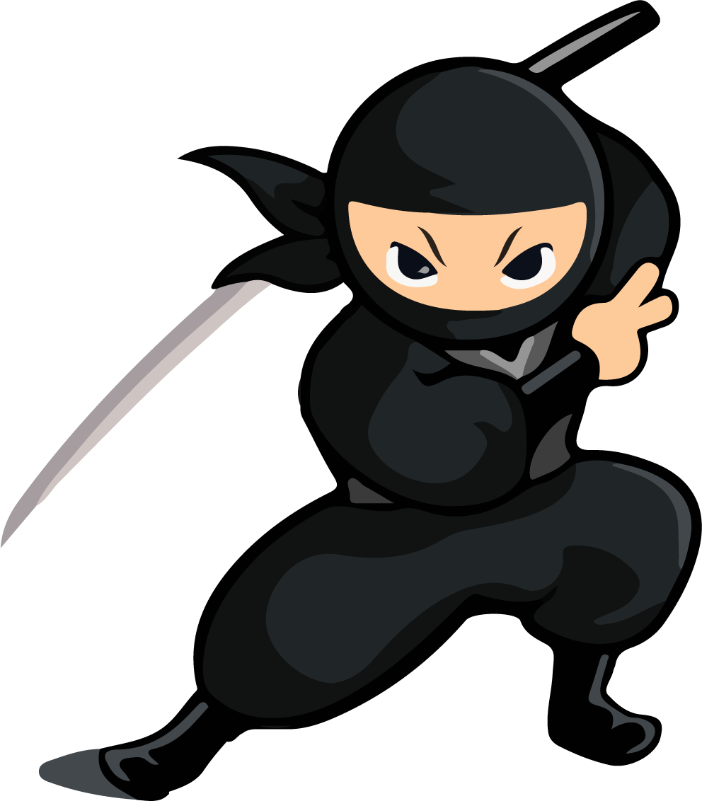 black ninja sets with different poses and expressions for dynamic gameplay and animations