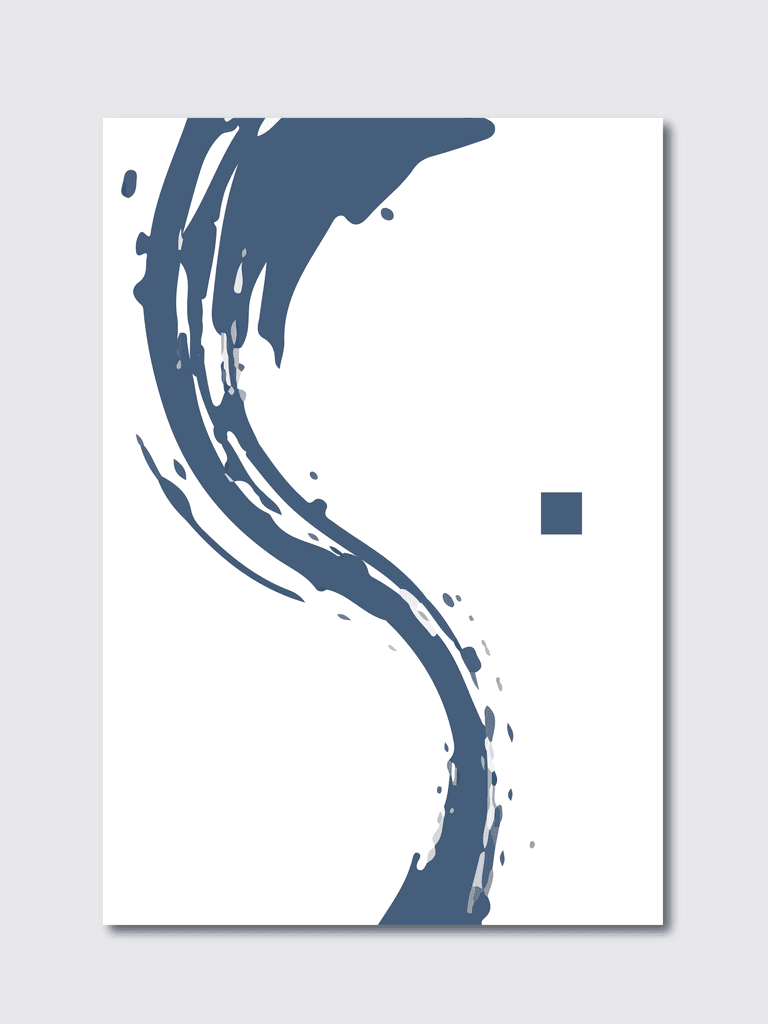 blue ink brush stroke on white background japanese style illustration of grunge wave