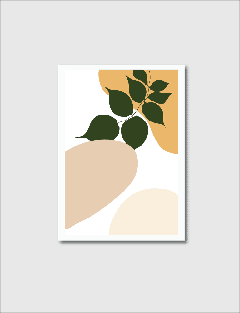 botanical wall art earth tone boho foliage line art drawing with abstract shape