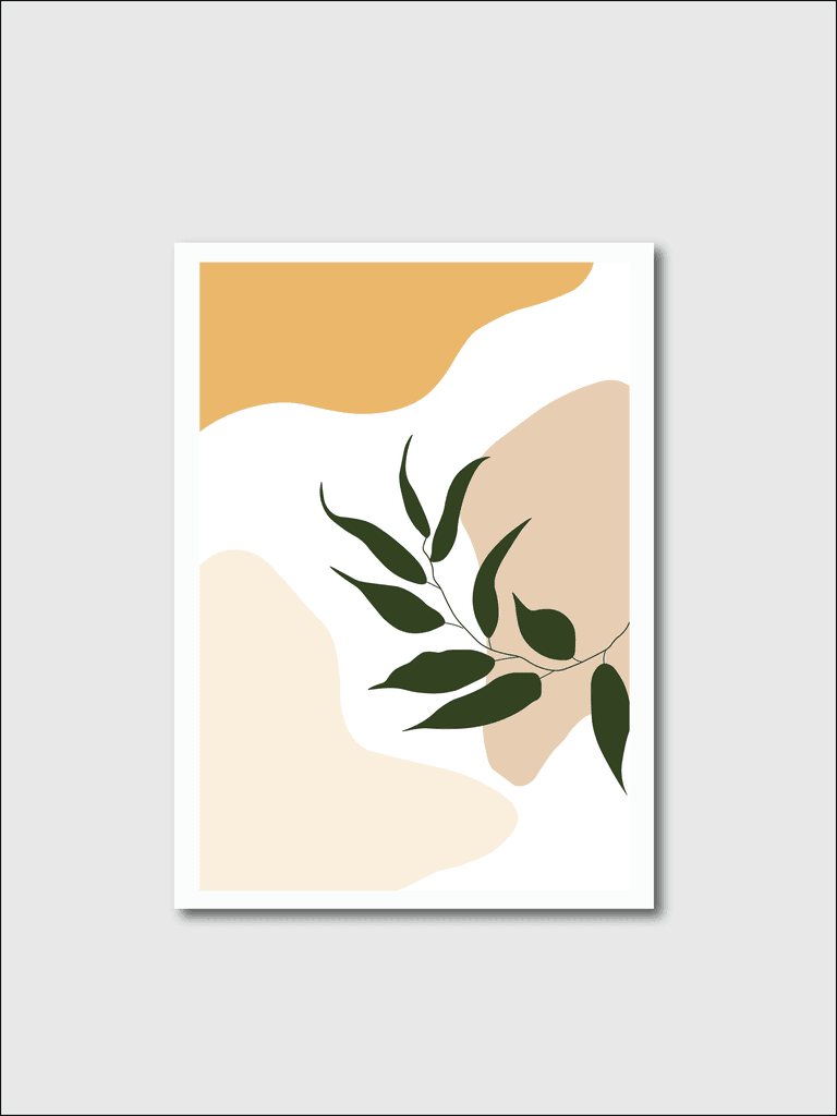 botanical wall art earth tone boho foliage line art drawing with abstract shape