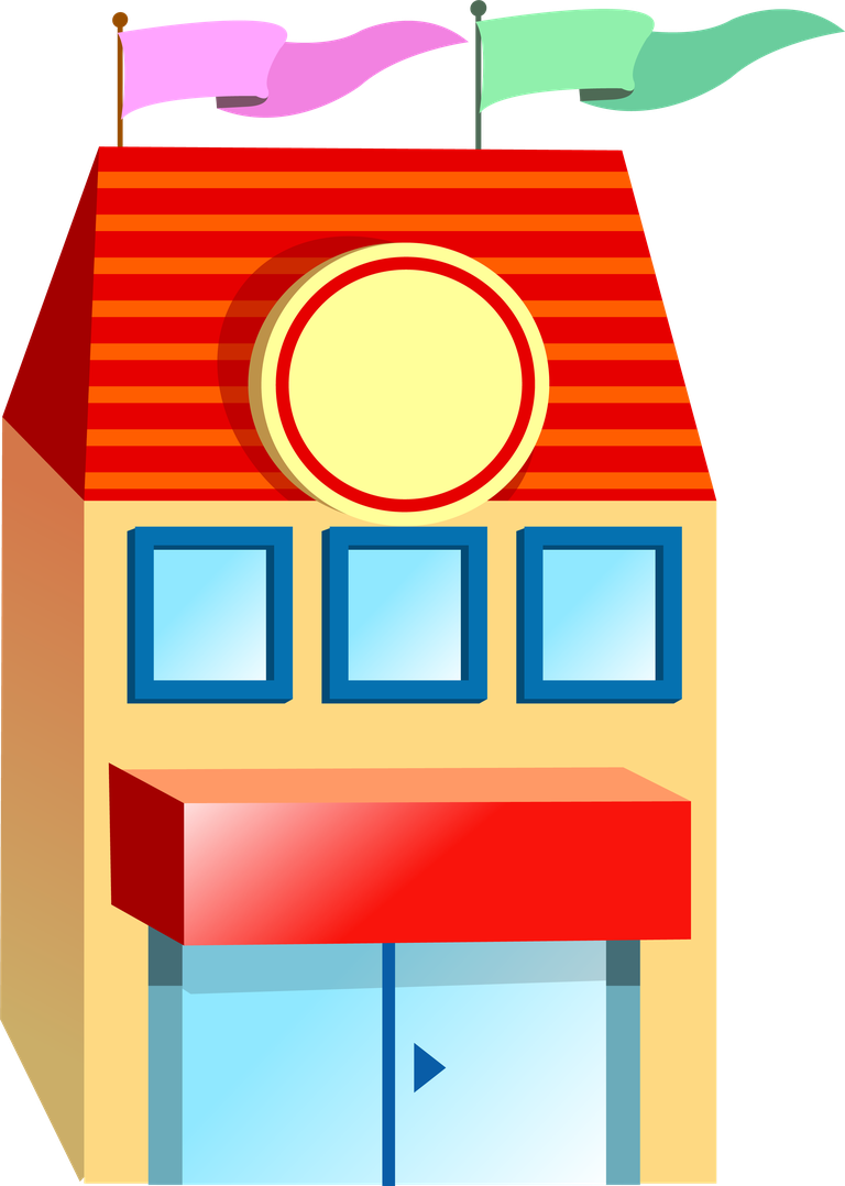 simple 3d building icon featuring vibrant colors and playful roof accents for fun applications