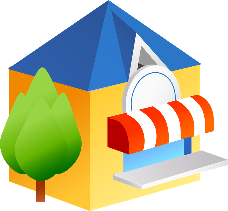 simple 3d building icon for shops with vibrant colors and a friendly atmosphere