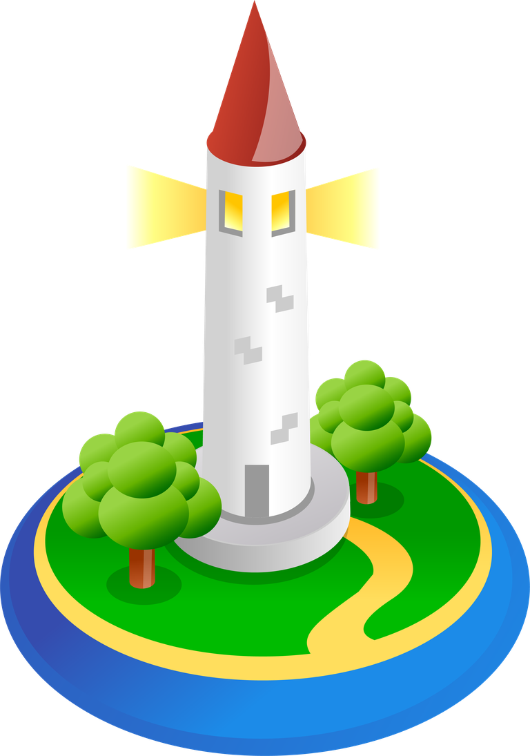 simple 3d building icon featuring a lighthouse with vibrant colors and nature elements