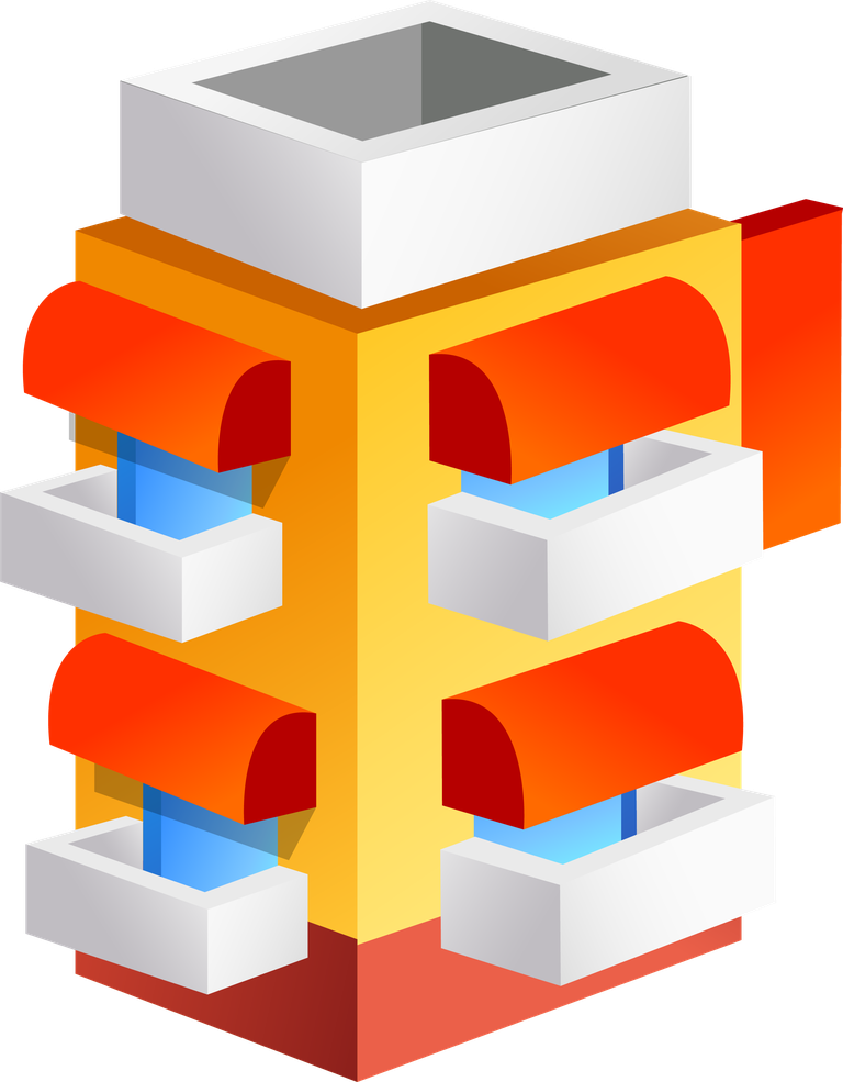 simple 3d building icon with vibrant colors and unique architectural features for web applications