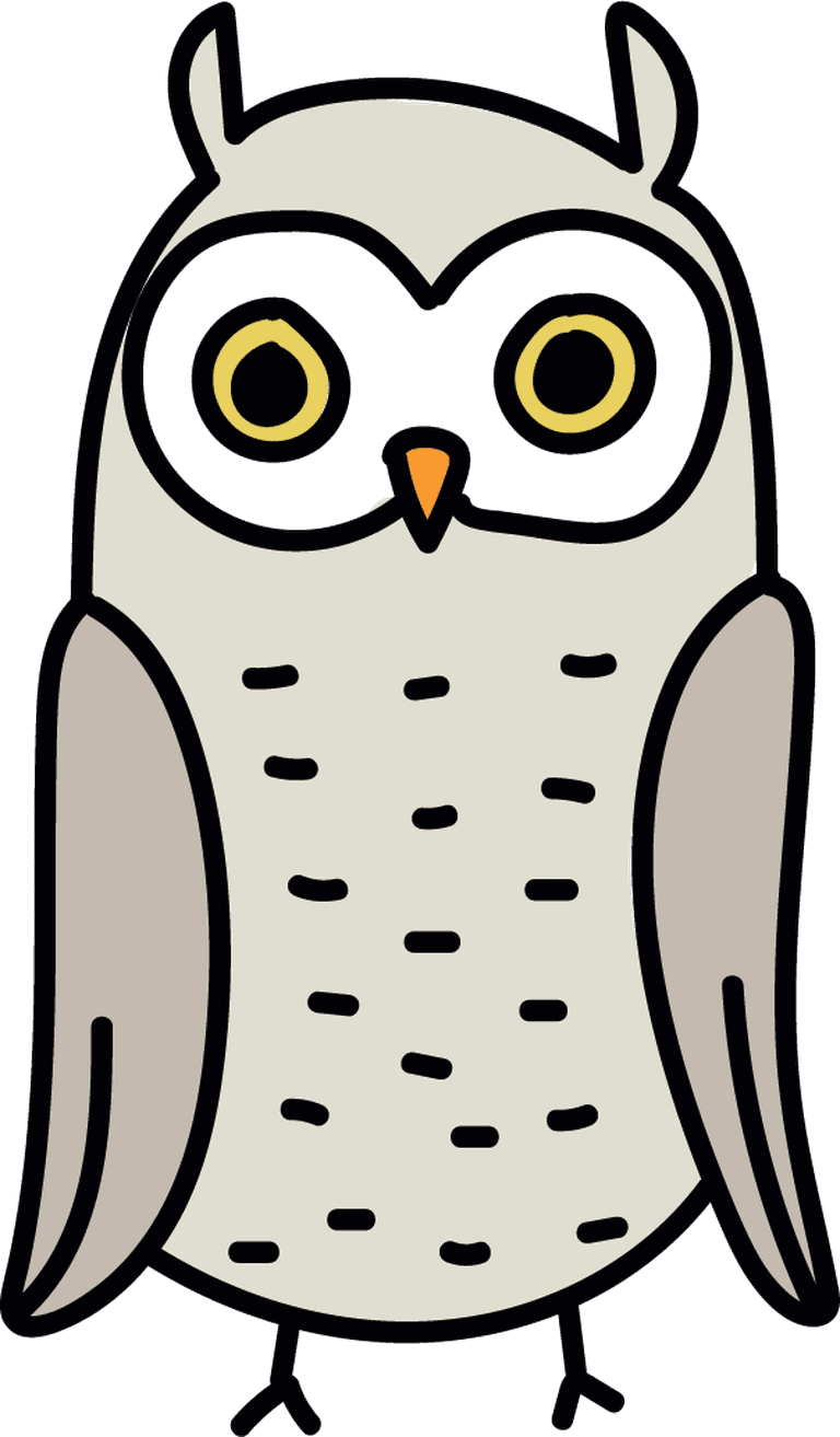 simple cartoon styled owl with big eyes and playful features for kids illustrations