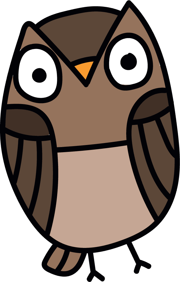 simple cartoon styled owl with bright eyes perfect for children’s illustrations and playful decor