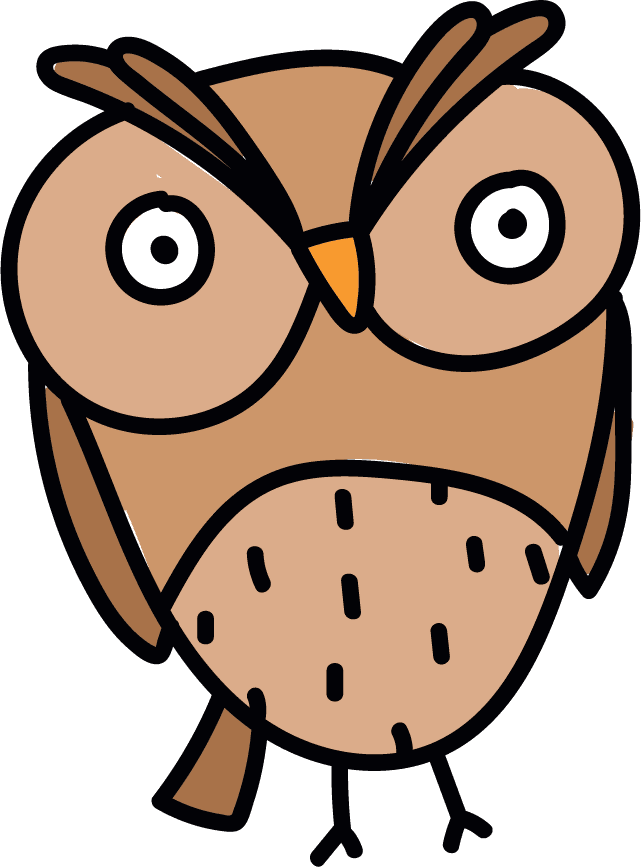 simple cartoon styled owl with large eyes for children's educational materials