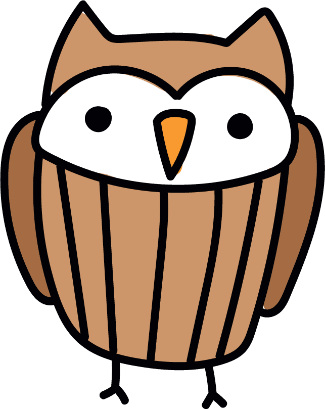 simple cartoon styled owl with playful features and charming expression for children's decor