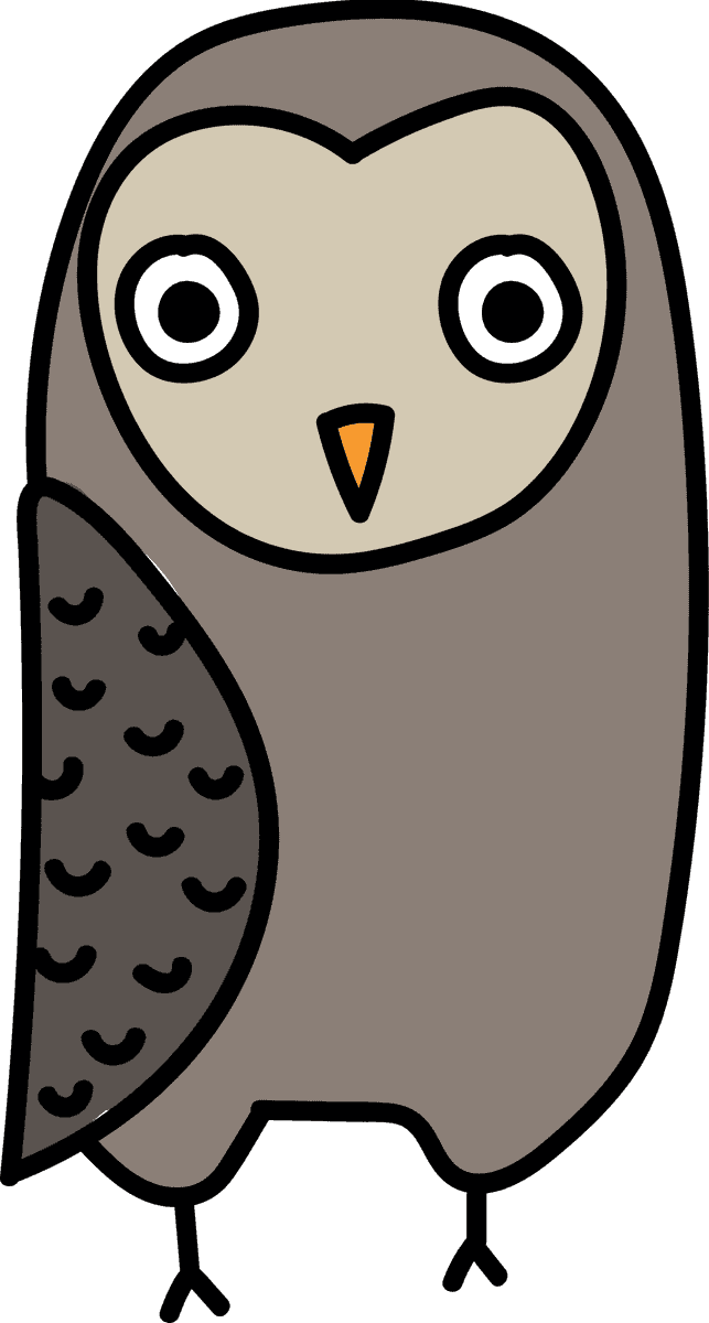 simple cartoon styled owl with a cute expression for children's illustrations and educational materials