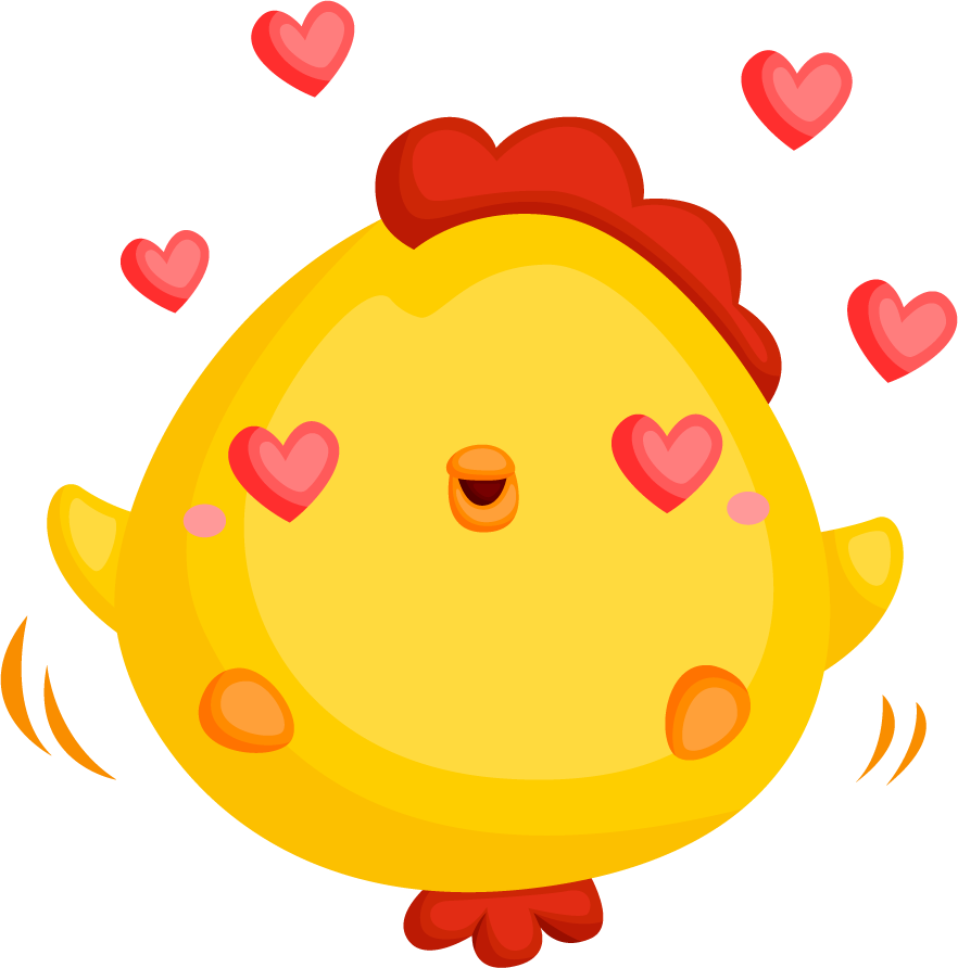 cute chicken emotions excitement, affection, happy