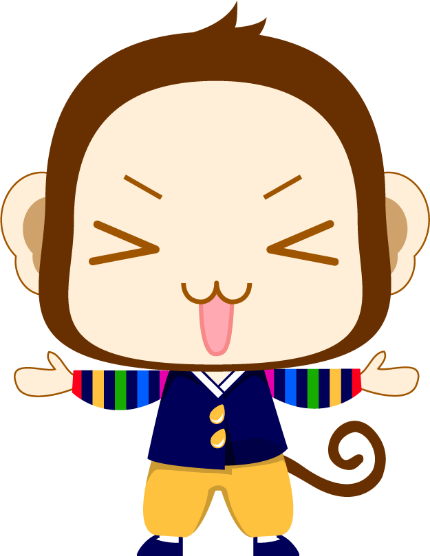 cute cartoon monkey character with playful expression and colorful outfit for children's products