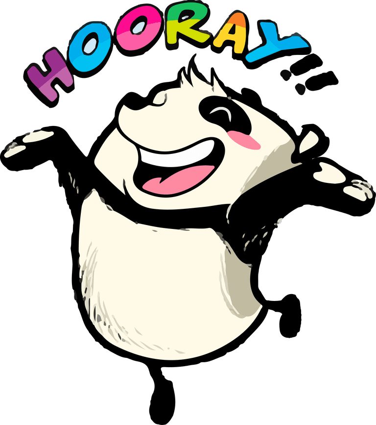 cute panda sticker patches celebrating joy with colorful hooray text for fun decor