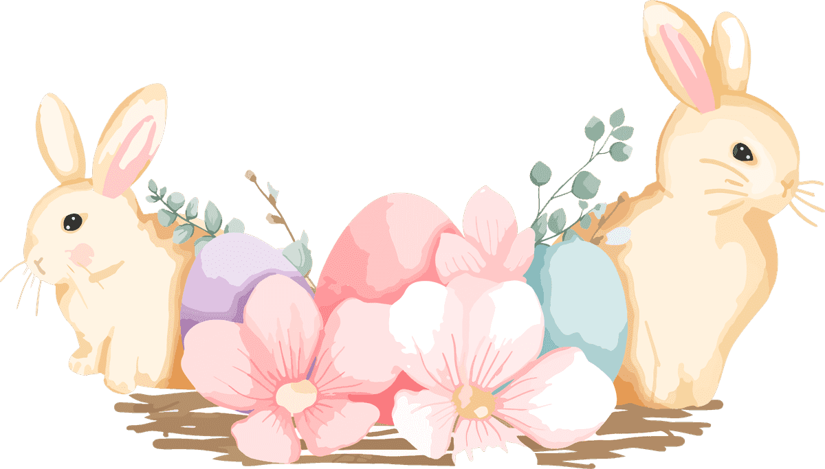 easter eggs illustration featuring cute rabbits and spring flowers for festive decorations