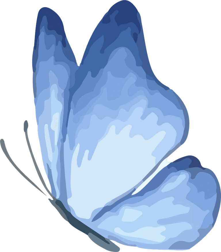 hand drawn butterfly illustration in soft blue hues for creative projects and decorations