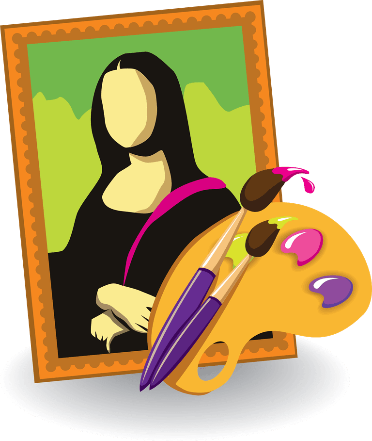 artistic icon mix pack featuring painting tools and framed masterpiece illustration