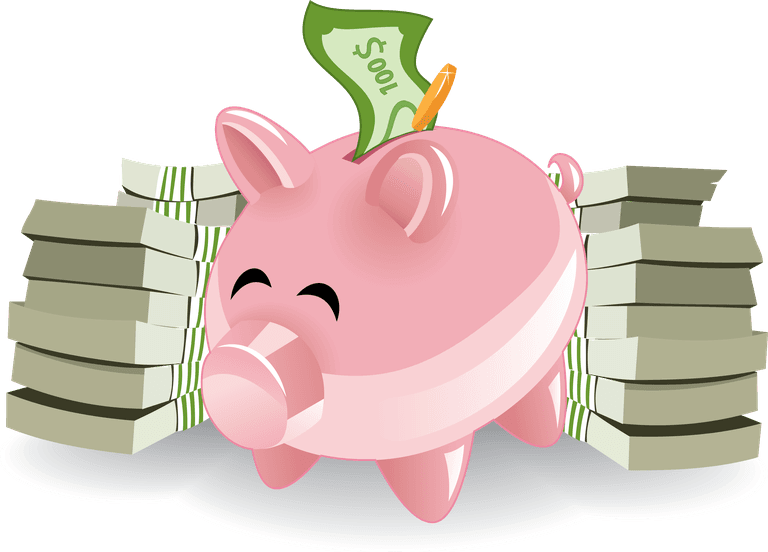 money-themed icon mix pack with cheerful piggy bank and cash stacks