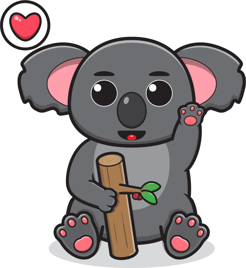 illustration of cute sitting koala cartoon hand up pose