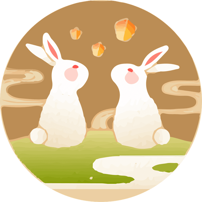 jade rabbits enjoying pomelo sky lanterns
