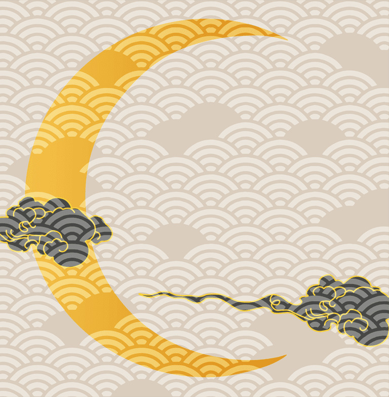 japanese template with traditional elements moon background with gold texture oriental