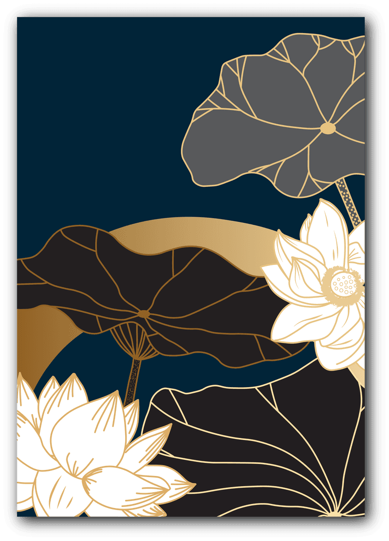 luxury cover design template lotus line arts hand draw gold lotus flower and leaves design for
