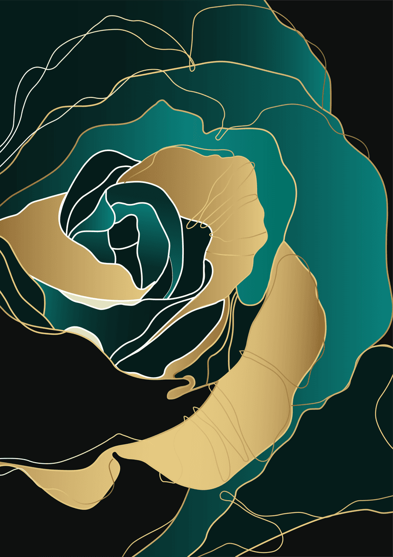 luxury gold and dark green rose abstract line art background wall art design with emerald