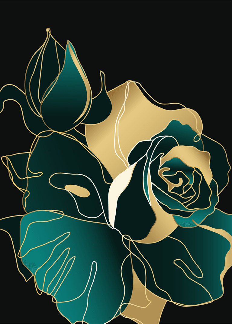 luxury gold and dark green rose abstract line art background wall art design with emerald