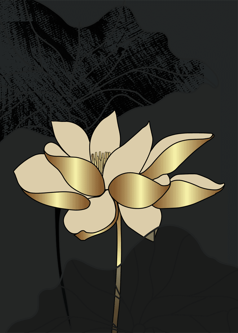 luxury gold wallpaper black and golden background lotus wall art design with dark blue and green