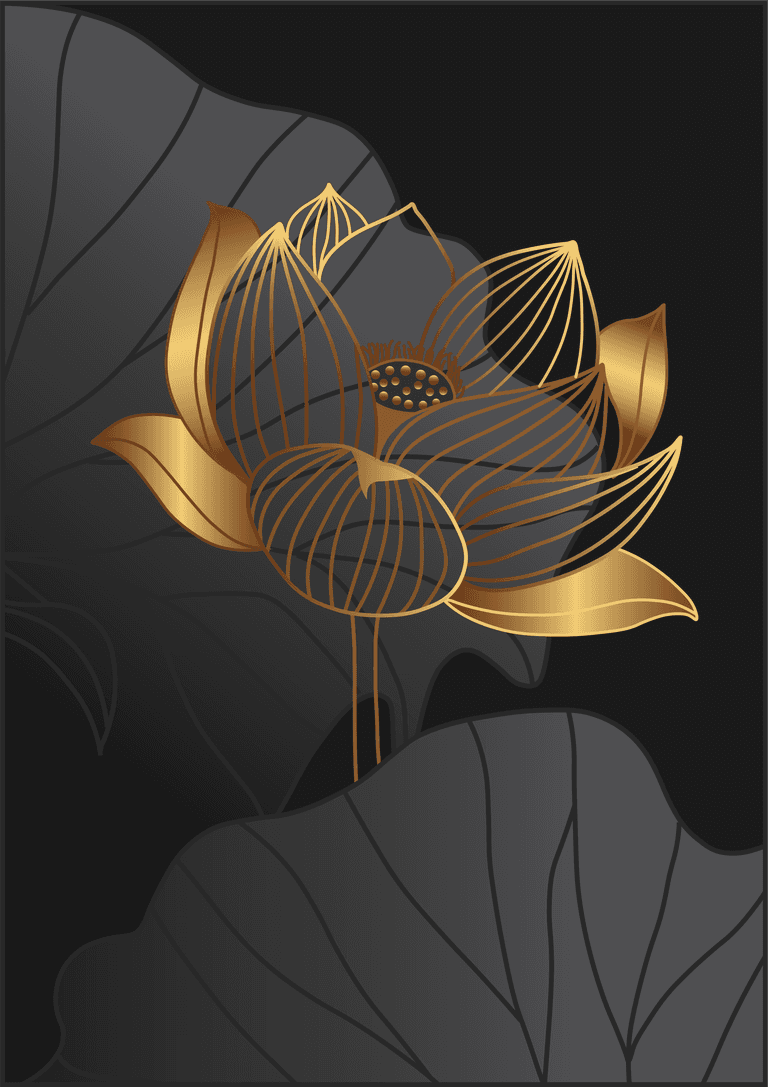 luxury gold wallpaper black and golden background lotus wall art design with dark blue and green