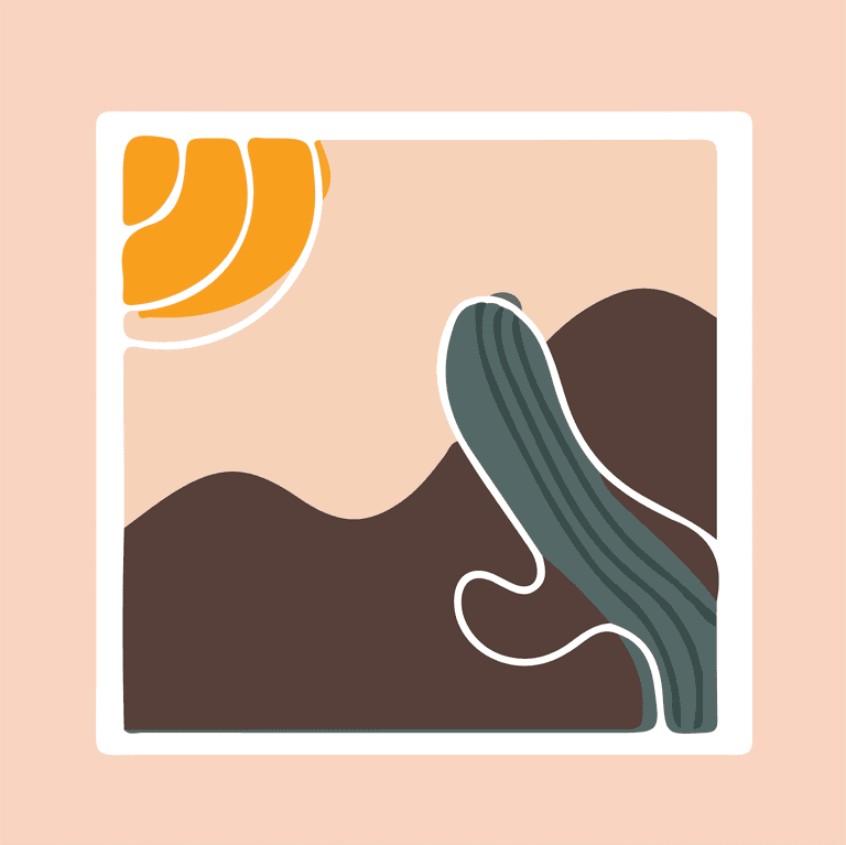 minimalism interior painting pastel palette peach and terracotta desert landscape sun and moon