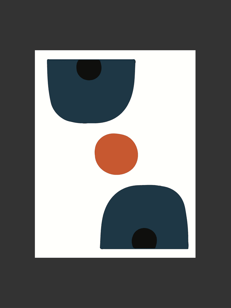minimalist geometrical abstract art mid century modern style orange and blue artwork