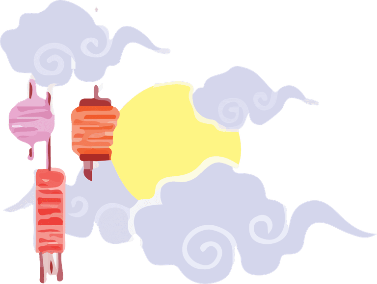 charming moon festival icons with lanterns and clouds for festive celebrations