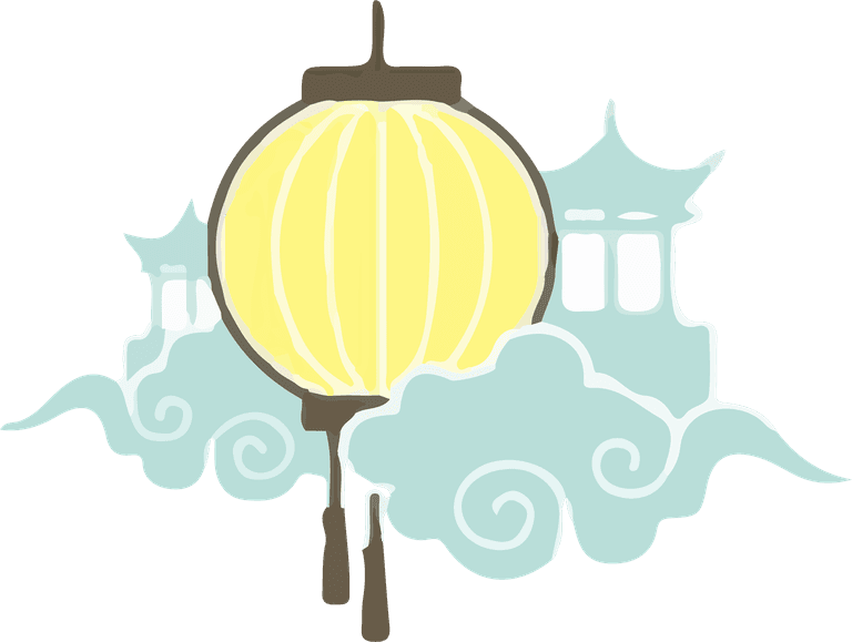 moon festival icons featuring lanterns and traditional buildings for festive celebrations