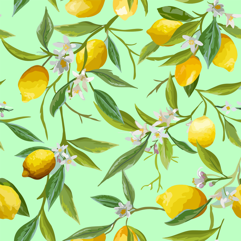 seamless floral pattern lemon fruits background