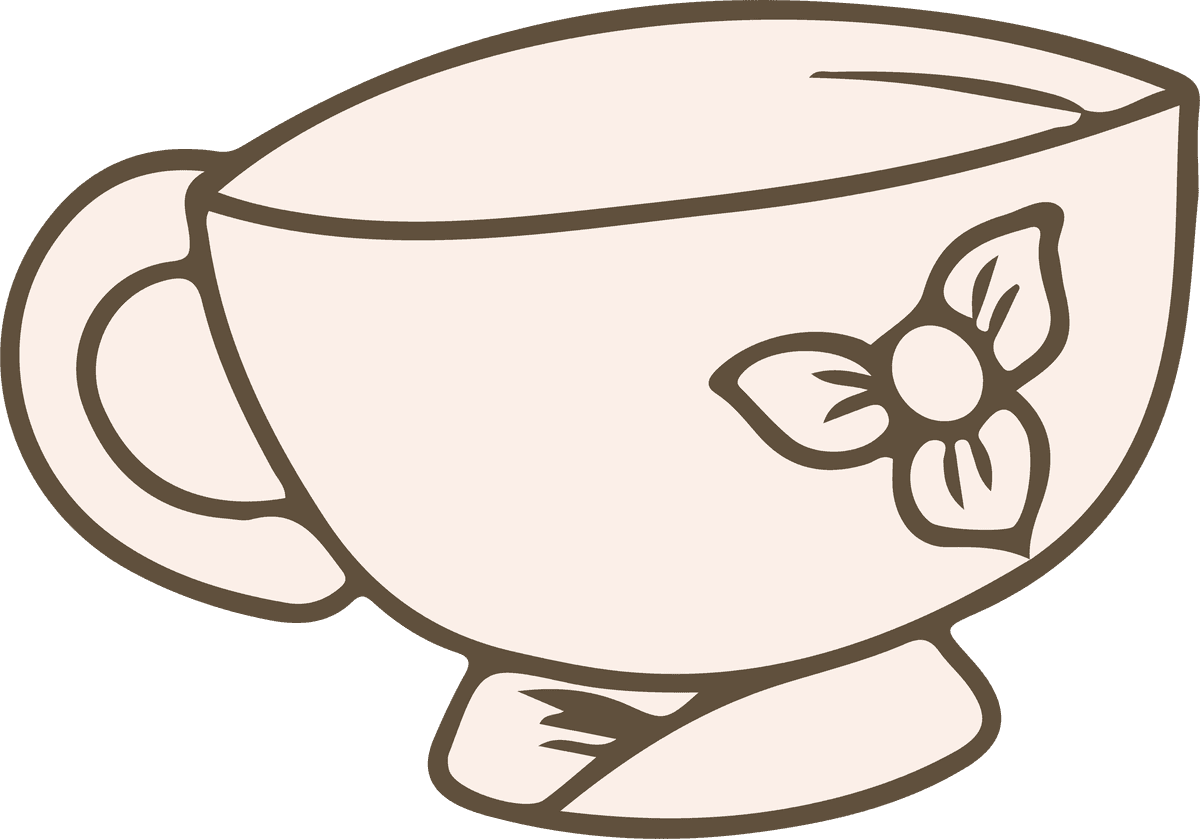 set chibi items hand drawing of a cute tea cup with floral details for creative projects