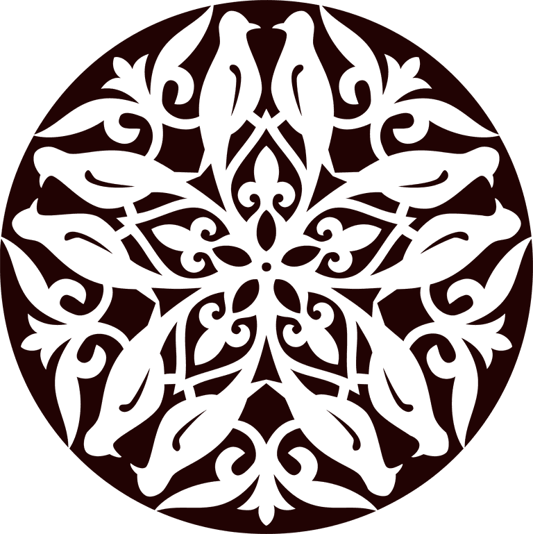 set of beautiful circle ornament with intricate bird and floral patterns for elegant decor